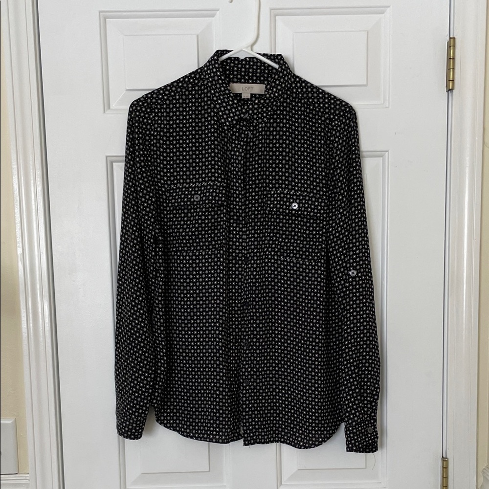 LOFT Utility Shirt in Black and White Pattern, M